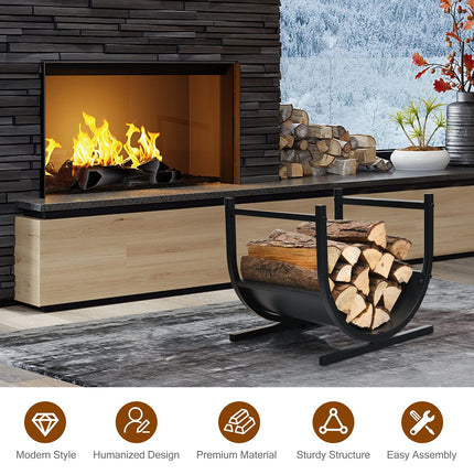 Firewood Rack, 17' U-Shaped Heavy-Duty Iron Log Rack - GoplusUS