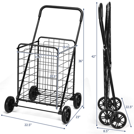 Goplus Folding Shopping Cart, Light Weight Utility Grocery Cart with Wheels, Portable Cart - GoplusUS
