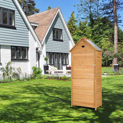 Outdoor Storage Shed, Lockable Fir Wood Garden Tool Storage Cabinet - GoplusUS