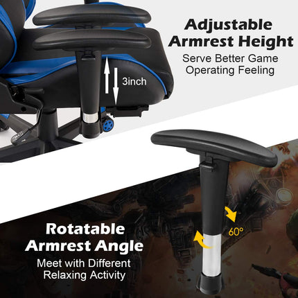 Massage Gaming Chair, Reclining Backrest, Handrails and Seat Height Adjustment - GoplusUS