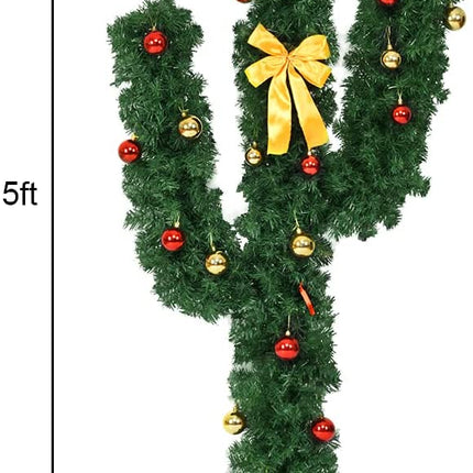 Pre-Lit Artificial Cactus Christmas Tree with LED Lights and Ball Ornaments -  Goplus