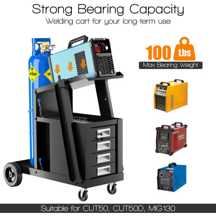 Welder Cart, MIG TIG ARC Welding Plasma Cutter Tank Storage