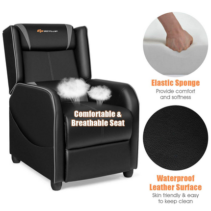 Goplus Massage Gaming Recliner Chair, Racing Style PU Leather Single Recliner Sofa with Footrest - GoplusUS