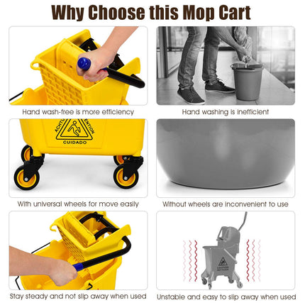 Commercial Mop Bucket with Wringer, Household Portable Mop Bucket - GoplusUS