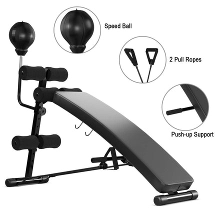 Goplus Adjustable Sit Up Bench, Decline Curved Slant Ab Bench Crunch Board with Speed Ball (Black) - GoplusUS