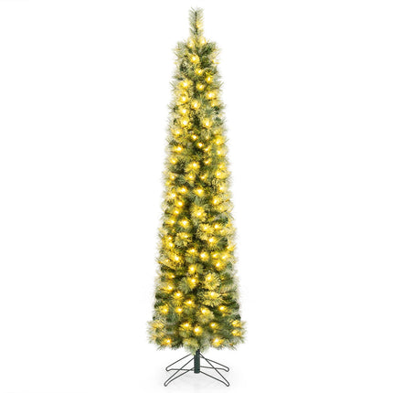 Goplus 6FT/7FT Pre-Lit Pencil Christmas Tree | Slim Holiday Xmas Tree Home Decoration