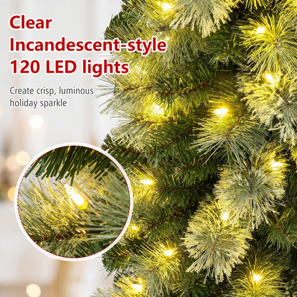 Goplus 6FT/7FT Pre-Lit Pencil Christmas Tree | Slim Holiday Xmas Tree Home Decoration