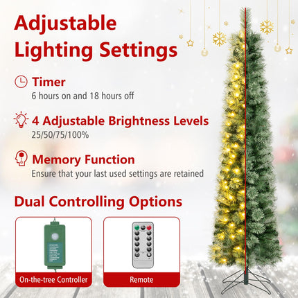 Goplus 6FT/7FT Pre-Lit Pencil Christmas Tree | Slim Holiday Xmas Tree Home Decoration