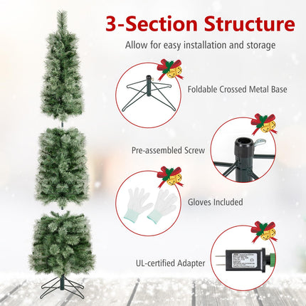 Goplus 6FT/7FT Pre-Lit Pencil Christmas Tree | Slim Holiday Xmas Tree Home Decoration
