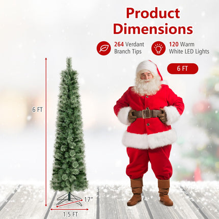 Goplus 6FT/7FT Pre-Lit Pencil Christmas Tree | Slim Holiday Xmas Tree Home Decoration