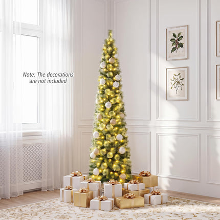 Goplus 6FT/7FT Pre-Lit Pencil Christmas Tree | Slim Holiday Xmas Tree Home Decoration