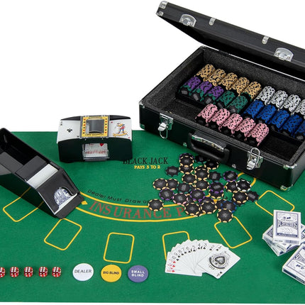 Goplus Poker Chip Set, 300 PCS 14 Gram Clay Poker Chips w/Case, Automatic Card Shuffler