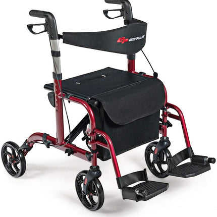 2 in 1 Folding Rollator Walker, 4 Wheel Medical Rolling Walker - GoplusUS