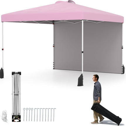 Goplus 10 x 10 Pop Up Canopy with 1 Sidewall and Wheeled Bag