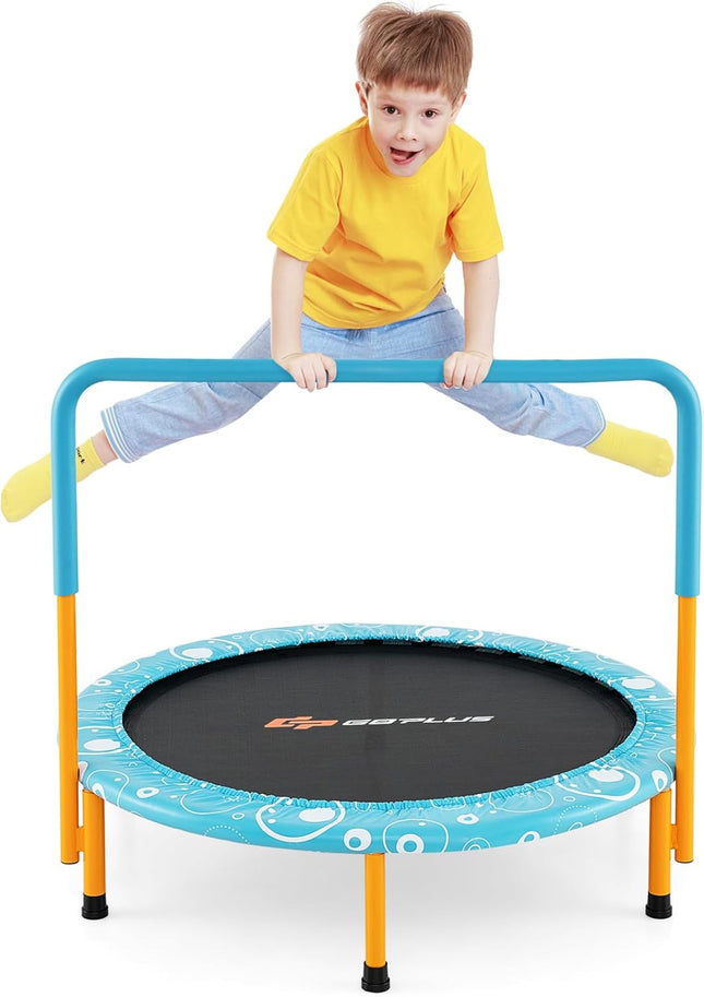 36Inch Kids Trampoline, Foldable Mini Rebounder with Full Covered Handle and Safety Pad