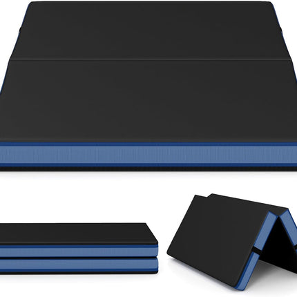 Goplus 4’ x 4’ x 4’’ Thickened Bi-Fold Fitness Mat with Carrying Handles & PU Leather Cover