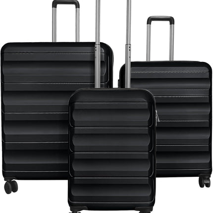 Goplus 3 Piece Wide Cross Stripe Luggage Set with 360° Spinner Wheels & Telescope Handles