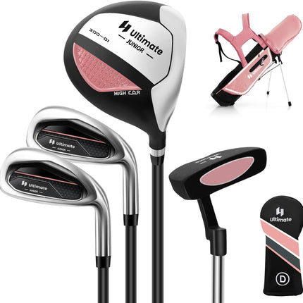 Goplus Junior Complete Golf Club Set for Kids, Right Hand Golf Clubs with Stand Bag, Rain Hood