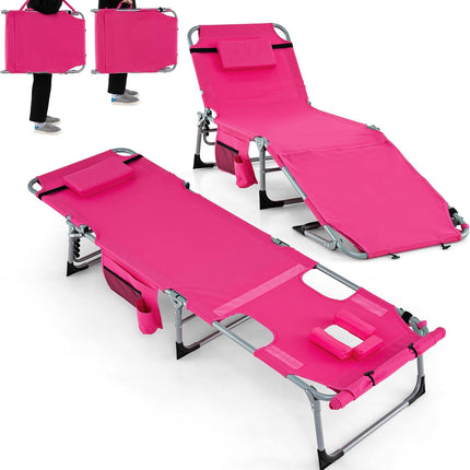 Goplus Lounge Chairs for Outside, 5-Position Tanning Chair w/Face & Arm Hole