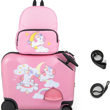 Goplus 2 PCS Kid Luggage Set | 18” Ride on Suitcase & 12” Backpack