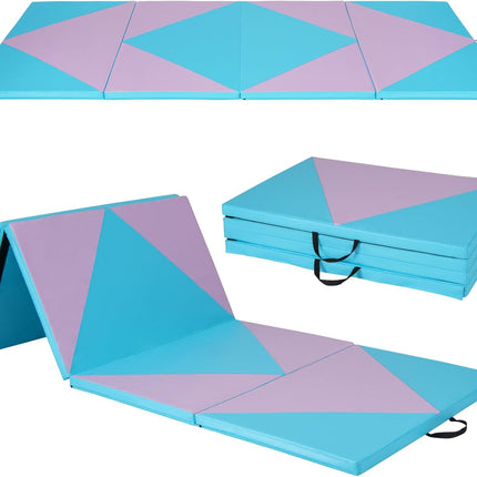 Goplus Folding Gymnastics Mat, 10’ x 4’ x 2’’ Thick Tumbling Mats with PU Leather, Hook & Loop Fasteners