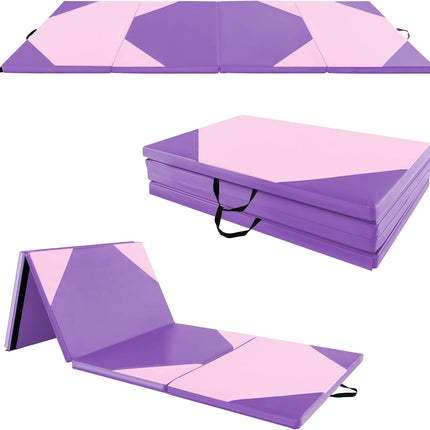 Goplus Folding Gymnastics Mat, 10’ x 4’ x 2’’ Thick Tumbling Mats with PU Leather, Hook & Loop Fasteners