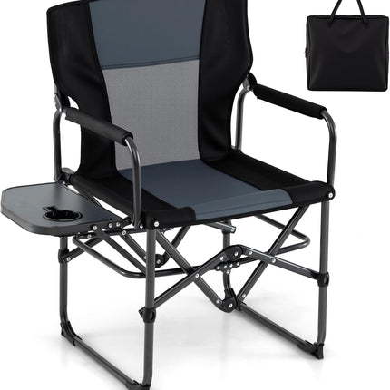 Goplus Heavy-Duty Folding Padded Director Chair with Side Table & Cup Holder