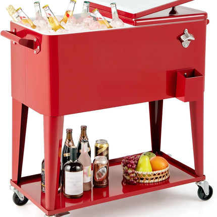 Goplus 80-Quart Rolling Ice Chest Portable Insulated Drink Beverage Cooler for Patio