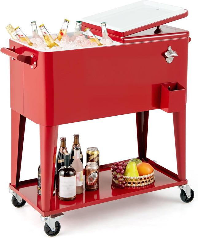 Goplus 80-Quart Rolling Ice Chest Portable Insulated Drink Beverage Cooler for Patio