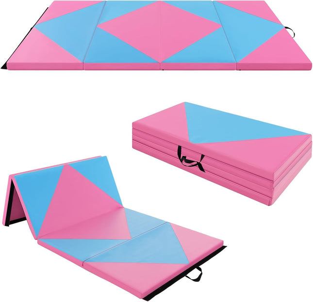 Goplus 8' x 4' x 2" Folding Tumbling Mat with Carry Handles, Hook & Loop Fasteners