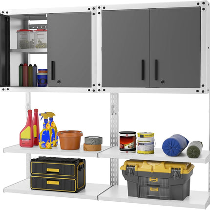 Goplus Garage Wall Cabinet, Metal Wall Mounted Tool Storage Chest with 3 Adjustable Shelves