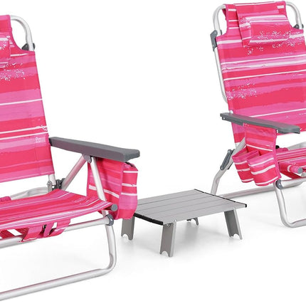 Backpack Beach Chairs, 3 Pcs Portable Camping Chairs with Cool Bag and Cup Holder