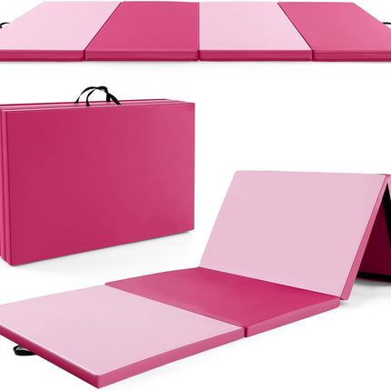 Goplus Folding Gymnastics Mat, 10’ x 4’ x 2’’ Thick Tumbling Mats with PU Leather, Hook & Loop Fasteners