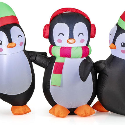 Goplus 6FT Christmas Inflatables, LED Lighted Xmas Inflatable Penguin Family Hand in Hand