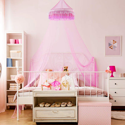 Princess Bed Canopy Netting Dome with Elegant Ruffle Lace