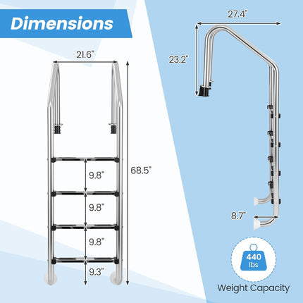 Goplus 4-Step Swimming Pool Ladder Heavy Duty Non-Slip Ladder