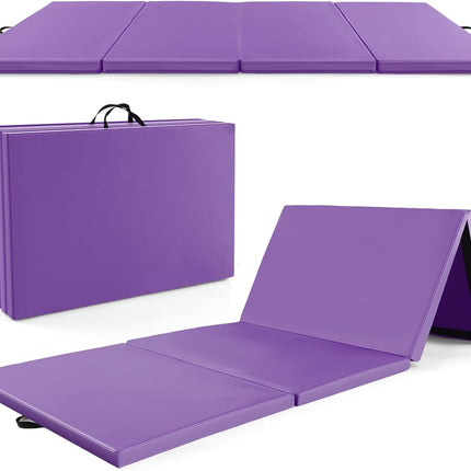 Goplus Folding Gymnastics Mat, 10’ x 4’ x 2’’ Thick Tumbling Mats with PU Leather, Hook & Loop Fasteners