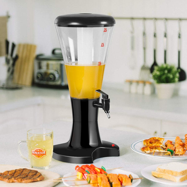 Beer Tower Dispenser 3L Cold Draft Beer Tower Beverage Dispenser with LED Lights & Removable Ice Tube - GoplusUS
