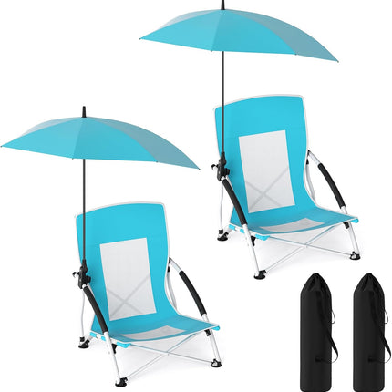 Goplus 330lbs Folding Backpack Chairs for Adults with Adjustable Parasol