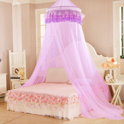 Princess Bed Canopy Netting Dome with Elegant Ruffle Lace