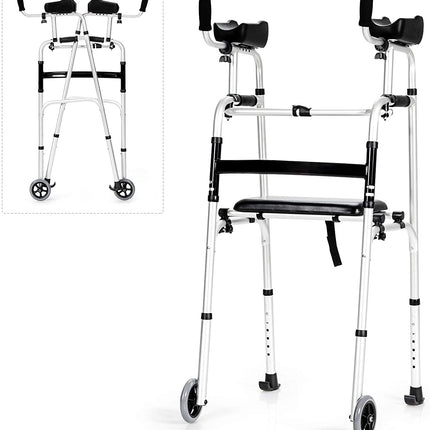 Foldable Standard Walker, Lightweight Aluminum Alloy Rehabilitation Auxiliary Walker - GoplusUS