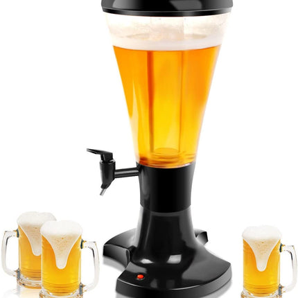 Beer Tower Dispenser 3L Cold Draft Beer Tower Beverage Dispenser with LED Lights & Removable Ice Tube - GoplusUS