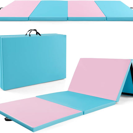 Goplus Folding Gymnastics Mat, 10’ x 4’ x 2’’ Thick Tumbling Mats with PU Leather, Hook & Loop Fasteners