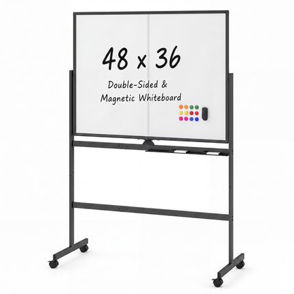 Goplus 48” x 36” Mobile White Board with Lockable Universal Wheels