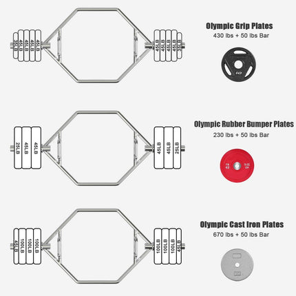 Folding Trap Bar 56" Chrome Finish Hex Weight Lifting Bar Deadlift Bar with Two-Handle - GoplusUS
