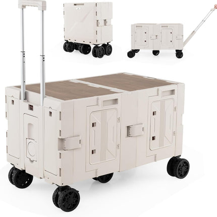Goplus Large Foldable Utility Cart w/ 2-Tier Storage Crates & 5 Rotate Wheels