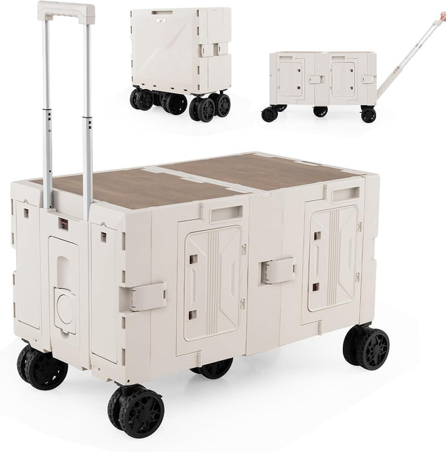 Goplus Large Foldable Utility Cart w/ 2-Tier Storage Crates & 5 Rotate Wheels