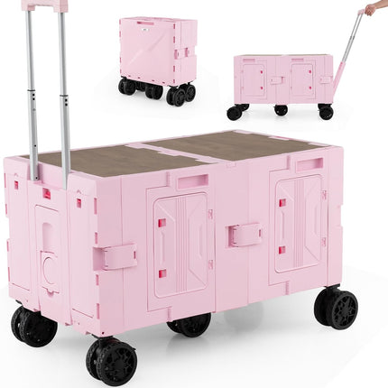 Goplus Large Foldable Utility Cart w/ 2-Tier Storage Crates & 5 Rotate Wheels