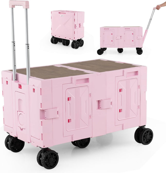 Goplus Large Foldable Utility Cart w/ 2-Tier Storage Crates & 5 Rotate Wheels