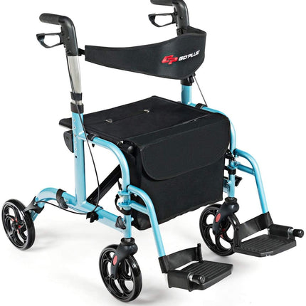 2 in 1 Folding Rollator Walker, 4 Wheel Medical Rolling Walker - GoplusUS